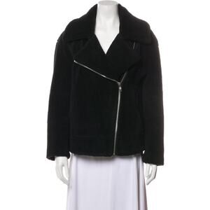 New Rebecca Minkoff Black Henderson Faux Fur Fleece Moto Jacket Coat Size Medium